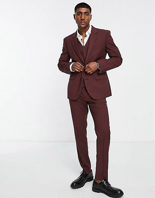 ASOS DESIGN slim suit in burgundy | ASOS