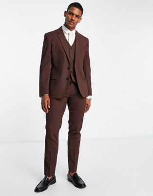 ASOS DESIGN slim suit trousers in chocolate
