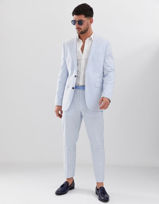 Sky Blue Linen & Pale Stripe Suit