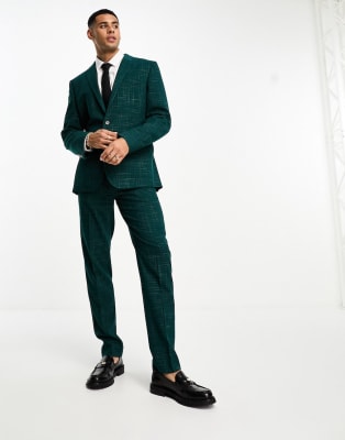 ASOS DESIGN slim suit in crosshatch in green