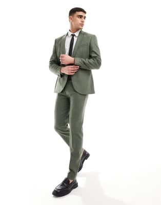 asos ASOS DESIGN slim suit in forest green oxford texture
