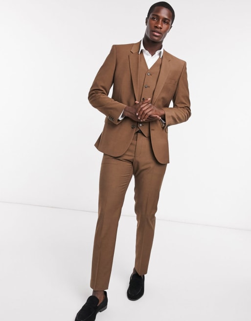 ASOS DESIGN slim suit waistcoat in light brown