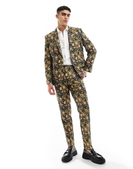 ASOS DESIGN slim suit in navy floral print | ASOS