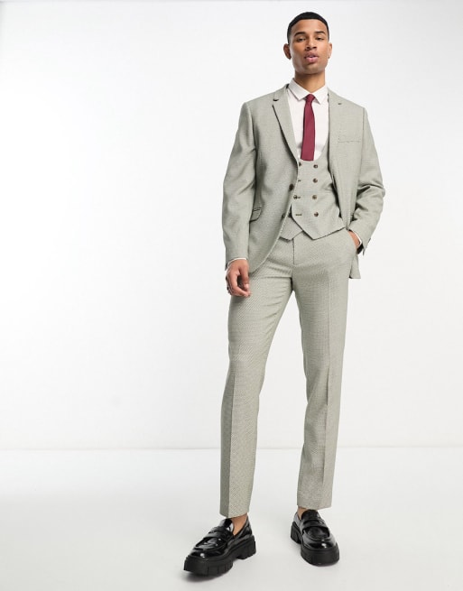 ASOS DESIGN slim suit in olive birdseye texture | ASOS