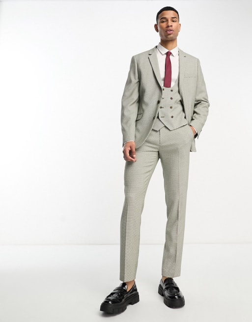ASOS DESIGN slim suit in olive in birdeye texture