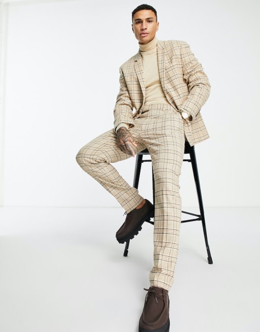 ASOS DESIGN slim suit in stone check