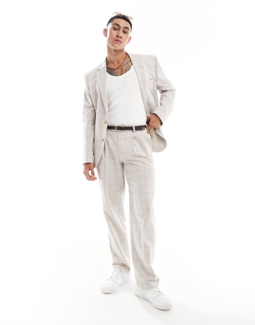 ASOS DESIGN slim suit in tonal beige grid check ASOS
