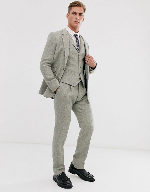 ASOS DESIGN slim suit jacket in 100% wool Harris Tweed in herringbone