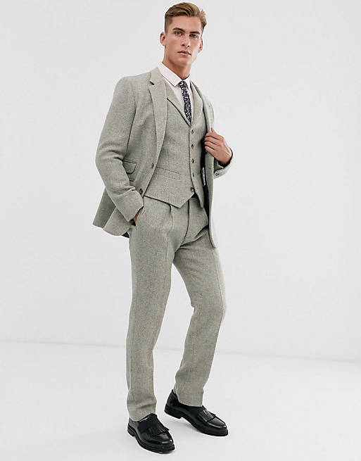 ASOS DESIGN slim suit jacket in 100% wool Harris Tweed in herringbone ...