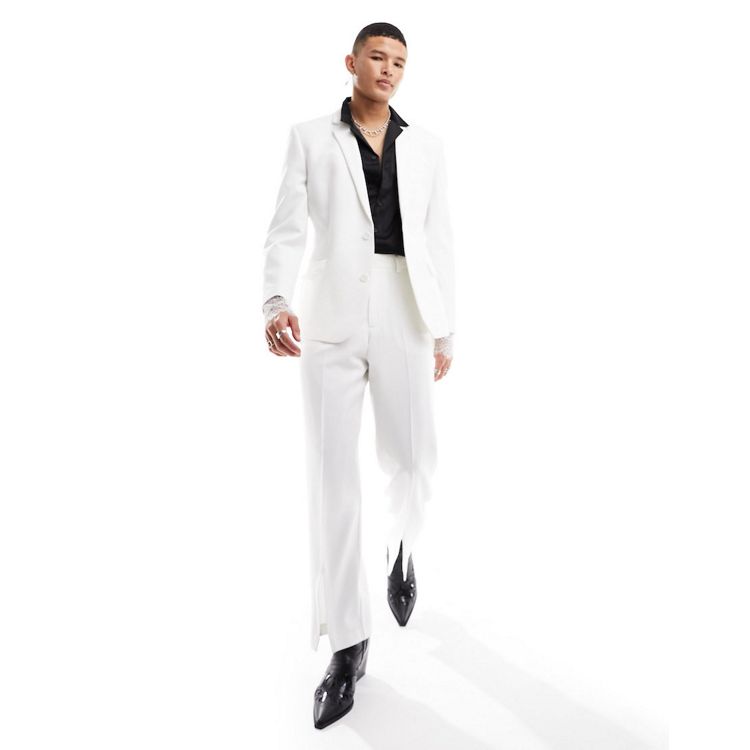 White Minimalist Suit Jacket Loose Spacious Sleeves Trousers Lace