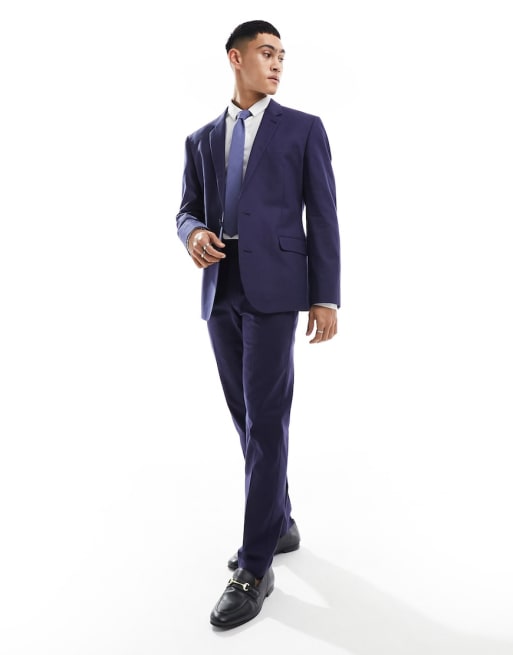  ASOS DESIGN slim suit with linen in navy