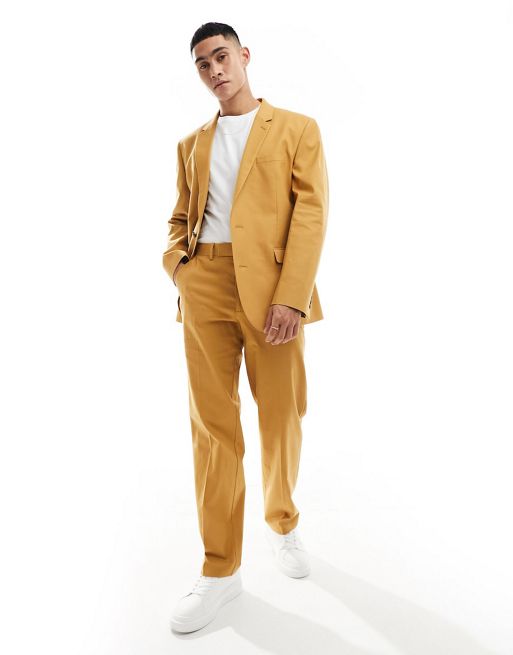 FhyzicsShops DESIGN slim suit with linen in tan