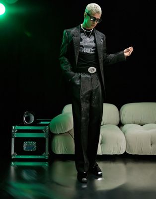 ASOS DESIGN slim suit  with moire jacquard in black