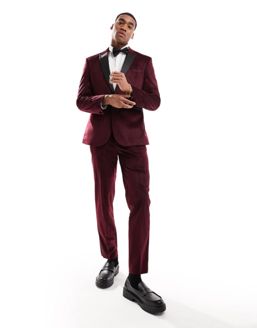 ASOS DESIGN slim tuxedo suit in burgundy