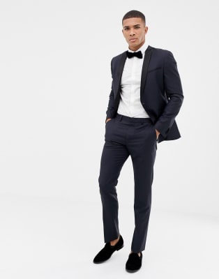 Asos Design Slim Tuxedo Suit In Navy 100 Wool Asos 3187