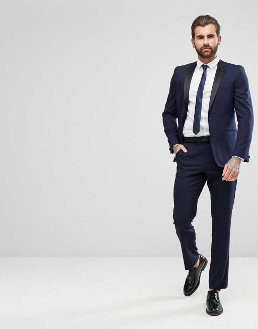  ASOS DESIGN slim tuxedo suit in navy 