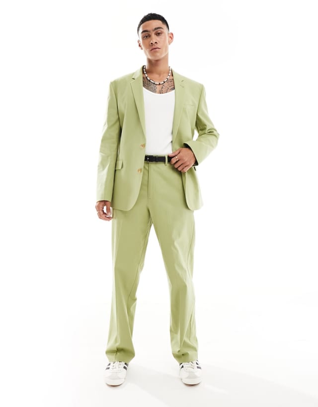 ASOS DESIGN - slim with linen suit in sage green