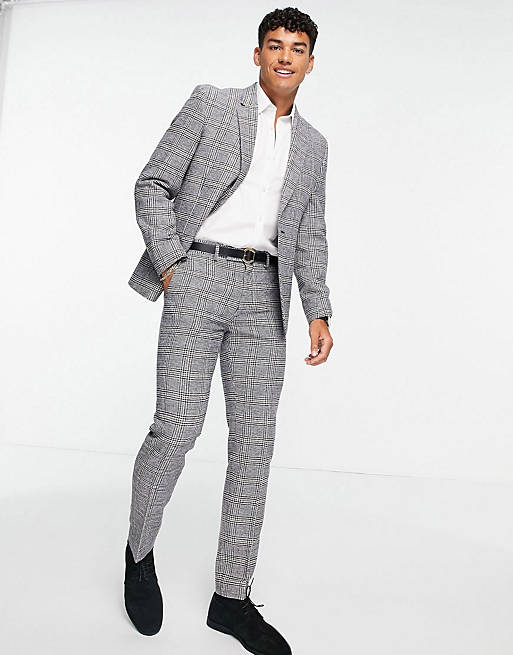 ASOS DESIGN slim wool mix suit in prince of wales check