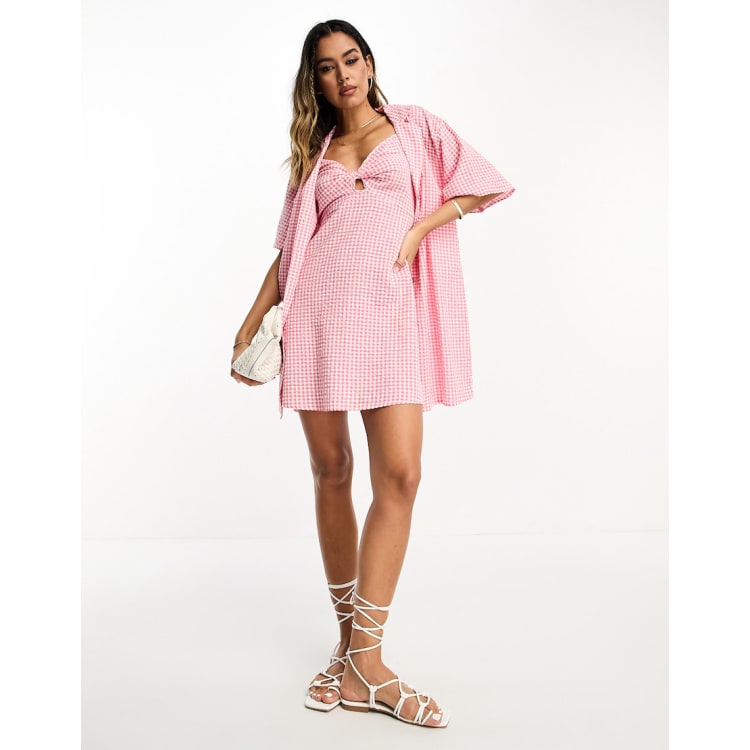 ASOS DESIGN slip dress and shirt festival set in pink gingham