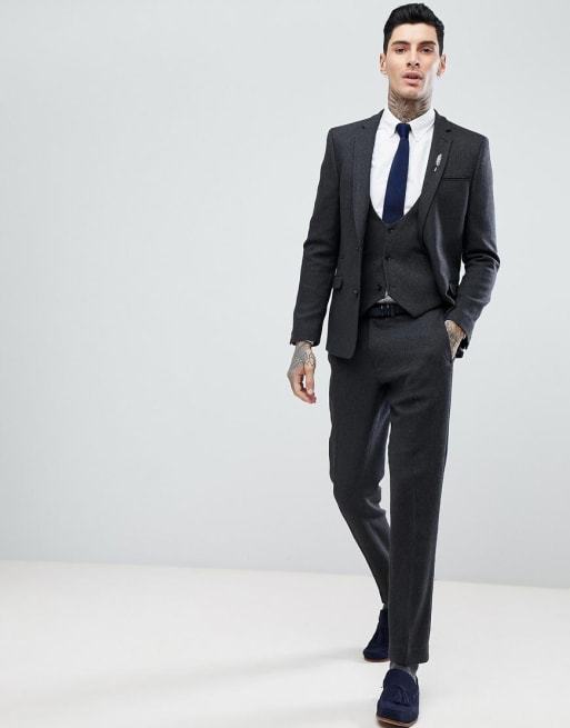 ASOS DESIGN - Smal kostuum in antracietgrijs van molmix twill
