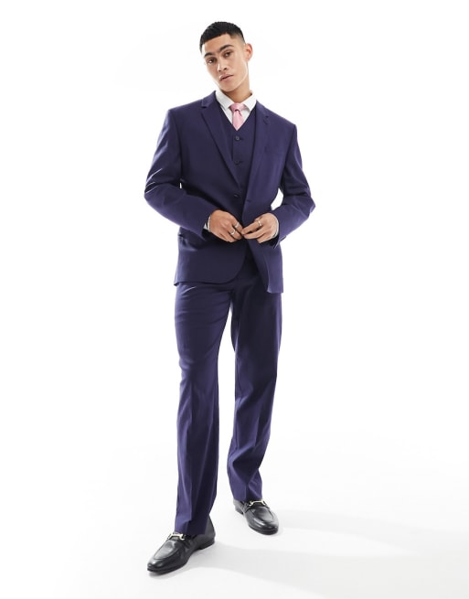 ASOS DESIGN - Smal linnen pak in marineblauw