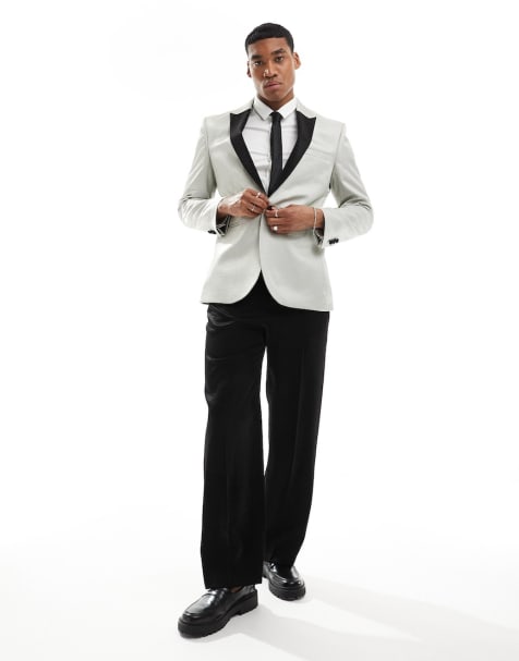 ASOS DESIGN - Smal smokingpak in zilver met zwarte revers - view 1