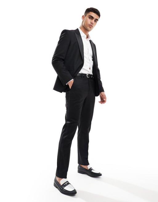 ASOS DESIGN - Smalt premium-smoking-sæt i sort uldblanding