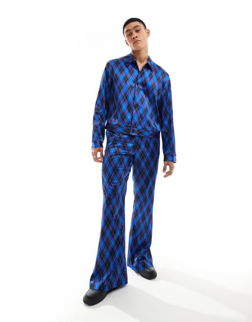 ASOS DESIGN smart co-ord in blue argyll print
