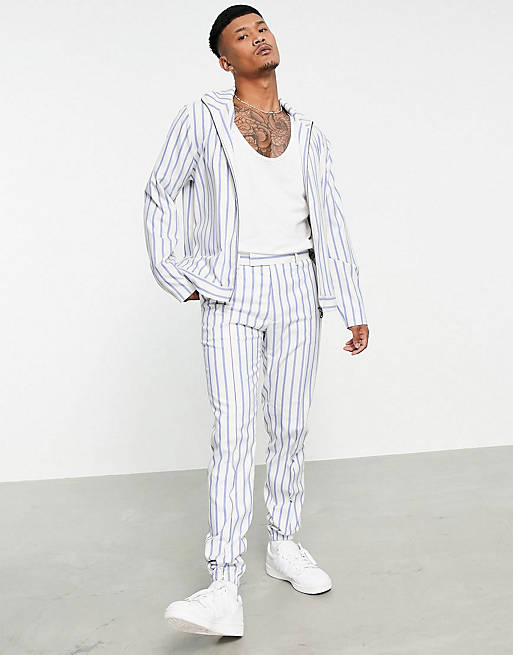 ASOS DESIGN smart co-ord in white and blue stripe