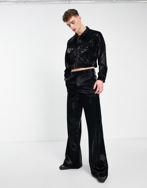 ASOS DESIGN smart co-ord with metal zip detail in black wet look fabric