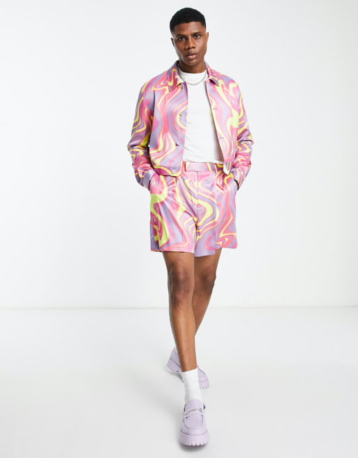 ASOS DESIGN smart set in blue and yellow swirl print | ASOS