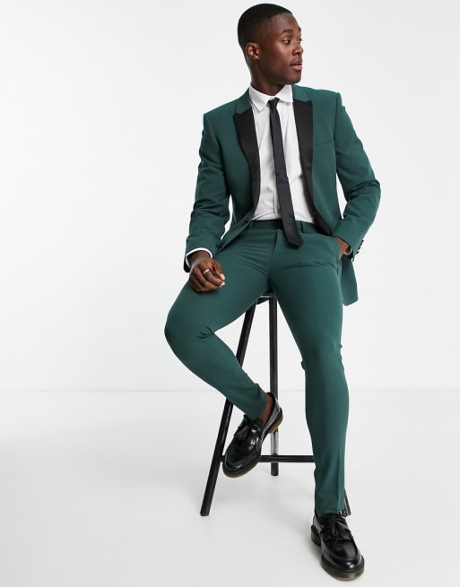 ASOS DESIGN - Smoking super ajusté avec revers noirs - Vert forêt