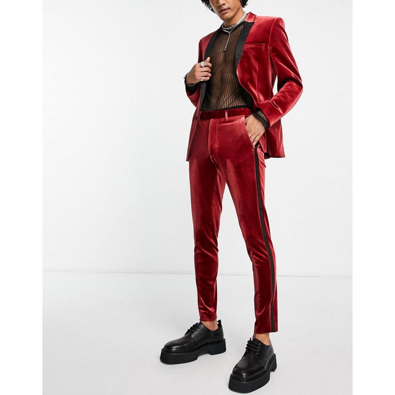 Abiti Pantaloni da abito DESIGN - Smoking super skinny in velluto rosso