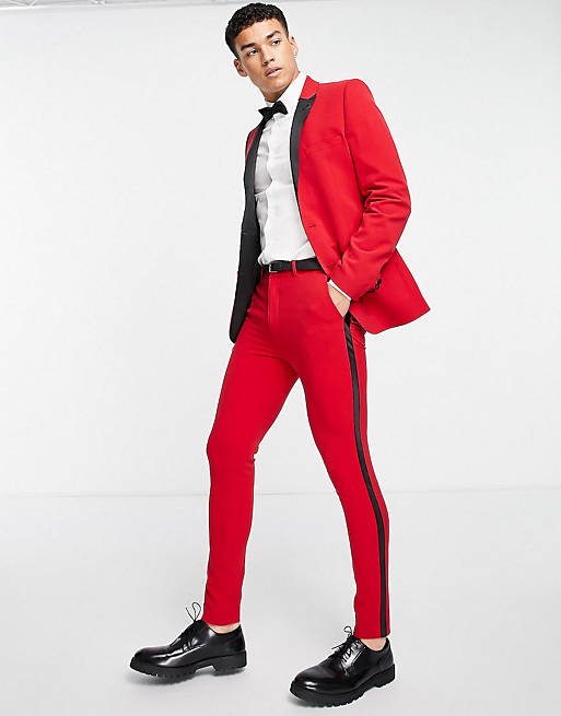 Giacca da smoking super skinny rossa con rever nero Asos Uomo Abbigliamento Abiti eleganti 