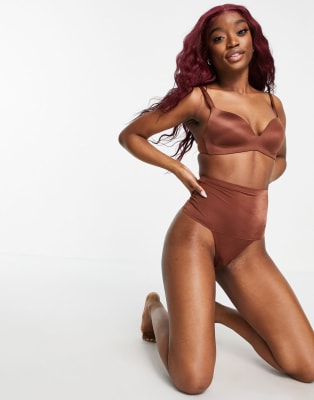 ASOS DESIGN smoothing high-waist thong in brown