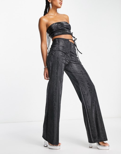 ASOS DESIGN snake bandeau top and leather look legging set in black