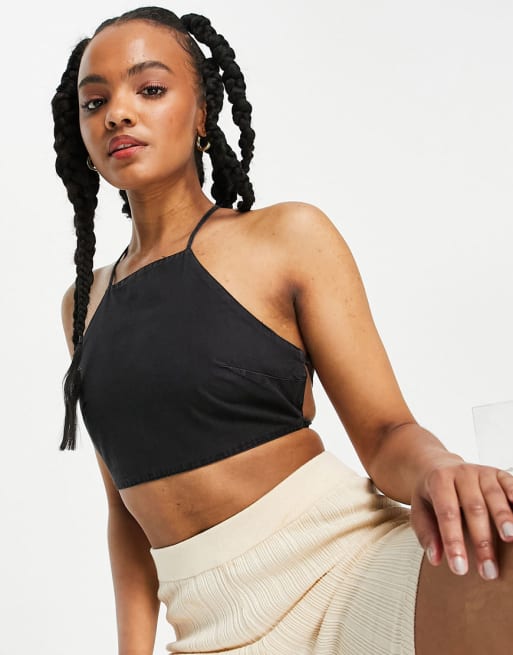 ASOS DESIGN soft crop and skirt in washed black | ASOS