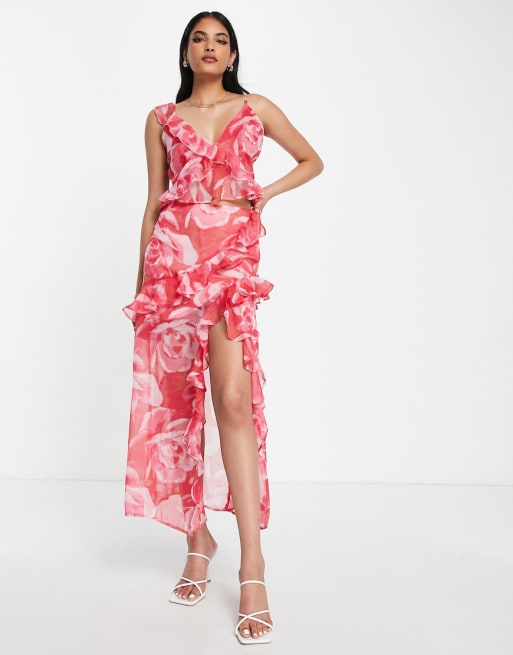 ASOS DESIGN soft ruffle pink floral co-ord
