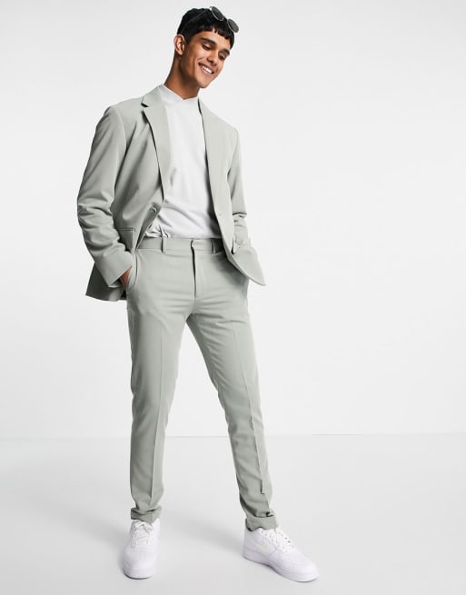 ASOS DESIGN soft tailored skinny suit trousers in olive herringbone