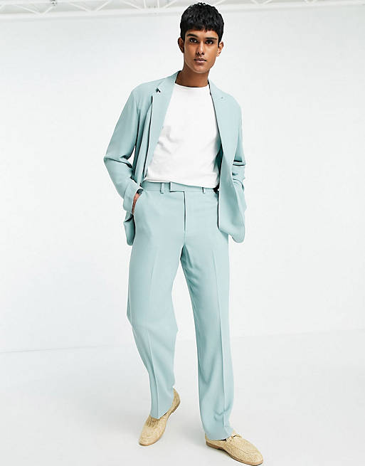 ASOS DESIGN soft tailored wide leg suit trousers in pastel green crepe