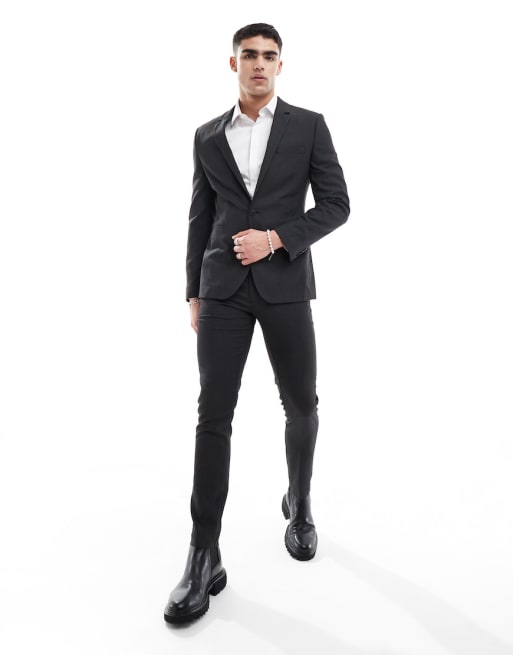 ASOS DESIGN - Sort og nåleprikket skinny-jakkesæt