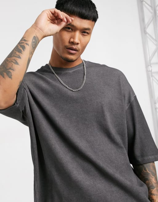 ASOS DESIGN - Sort sæt i olievasket vaffeltekstur
