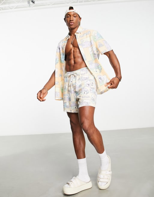 ASOS DESIGN - Sæt med postkort-print i hørblanding