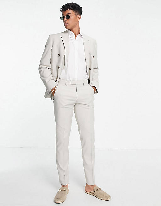 ASOS DESIGN slim double breasted suit jacket in stone
