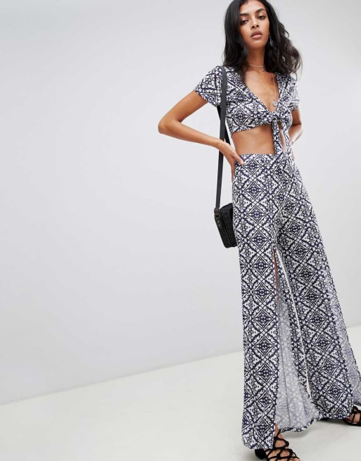 ASOS DESIGN – Strandset i jersey med mosaikmönster