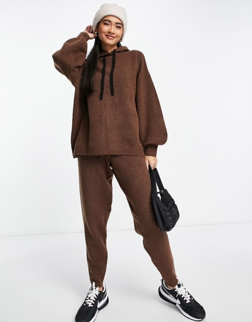 Asos Design Strick Set Aus Hose Und Oversize Kapuzenpullover In Taupe