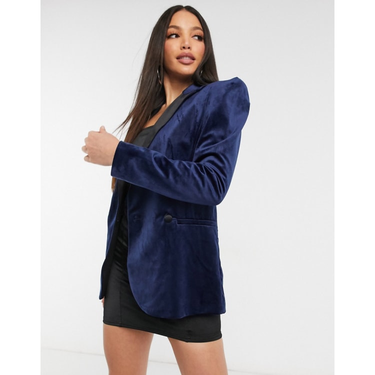 Asos blue velvet blazer sale