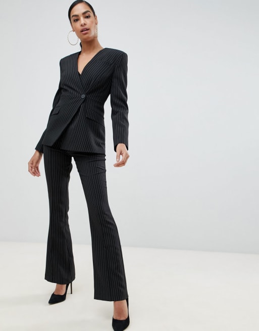 ASOS DESIGN jersey suit in blue pinstripe