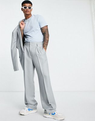 ASOS DESIGN wide leg suit trousers in silver high shine shimmer