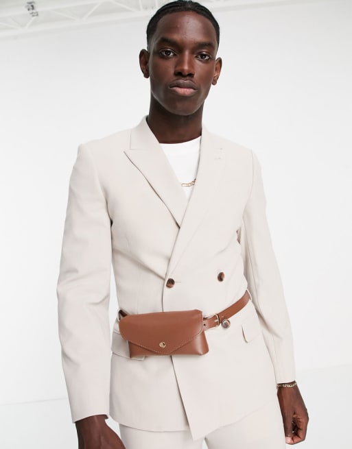 ASOS DESIGN suit in stone with belt bag